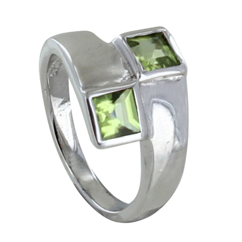 Bague Argent 925 Rhodié Toi et Moi Carré Péridot