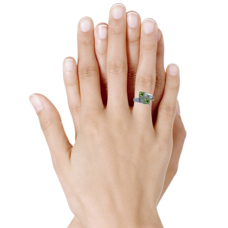 Bague Argent 925 Rhodié Toi et Moi Carré Péridot - vue 3