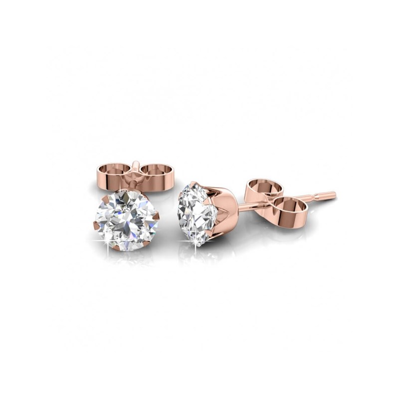 Boucles d'oreilles Solitaire - Or Rosé et Cristal - Taille M - vue 3