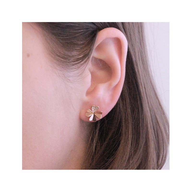 Boucles d'oreilles Clover Petal - Or Rosé et Cristal - vue 2