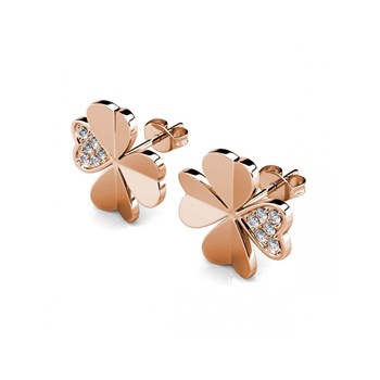 Oorbellen Klaverblad - Roségoud en Kristal