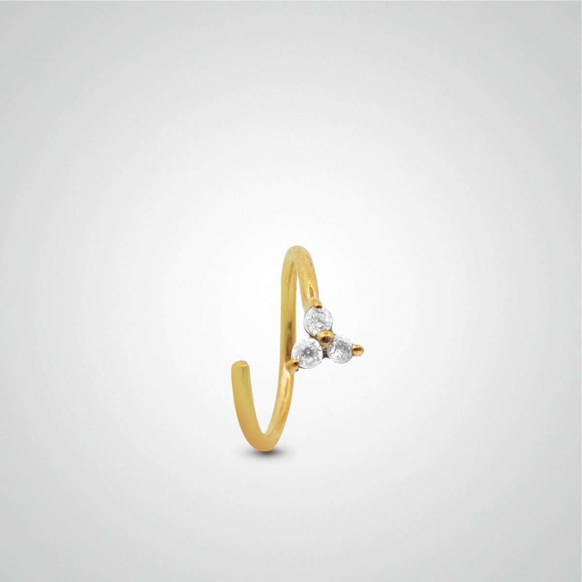 Piercing d'hélix anneau or jaune à écarter avec trèfle zircon - vue 2