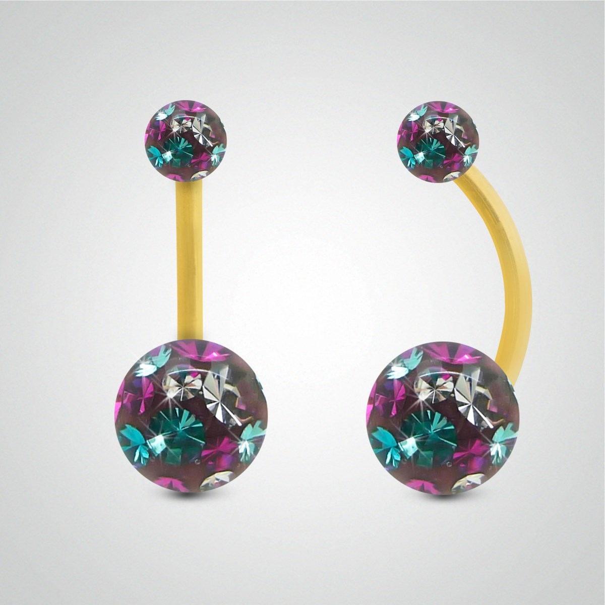 Piercing de nombril en or jaune et cristal de Swarovski multicolore turquoise Femme