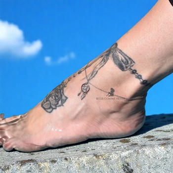 Anklet chain with turquoise blue pearl dream catcher dangling Silver 925 Rhodium plated