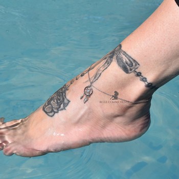 Anklet chain with turquoise blue pearl dream catcher dangling Silver 925 Rhodium plated