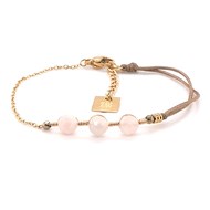 Bracelet Zag Bijoux acier doré quartz rose