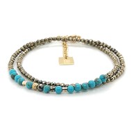 Bracelet Zag Bijoux acier doré double turquoise africaine