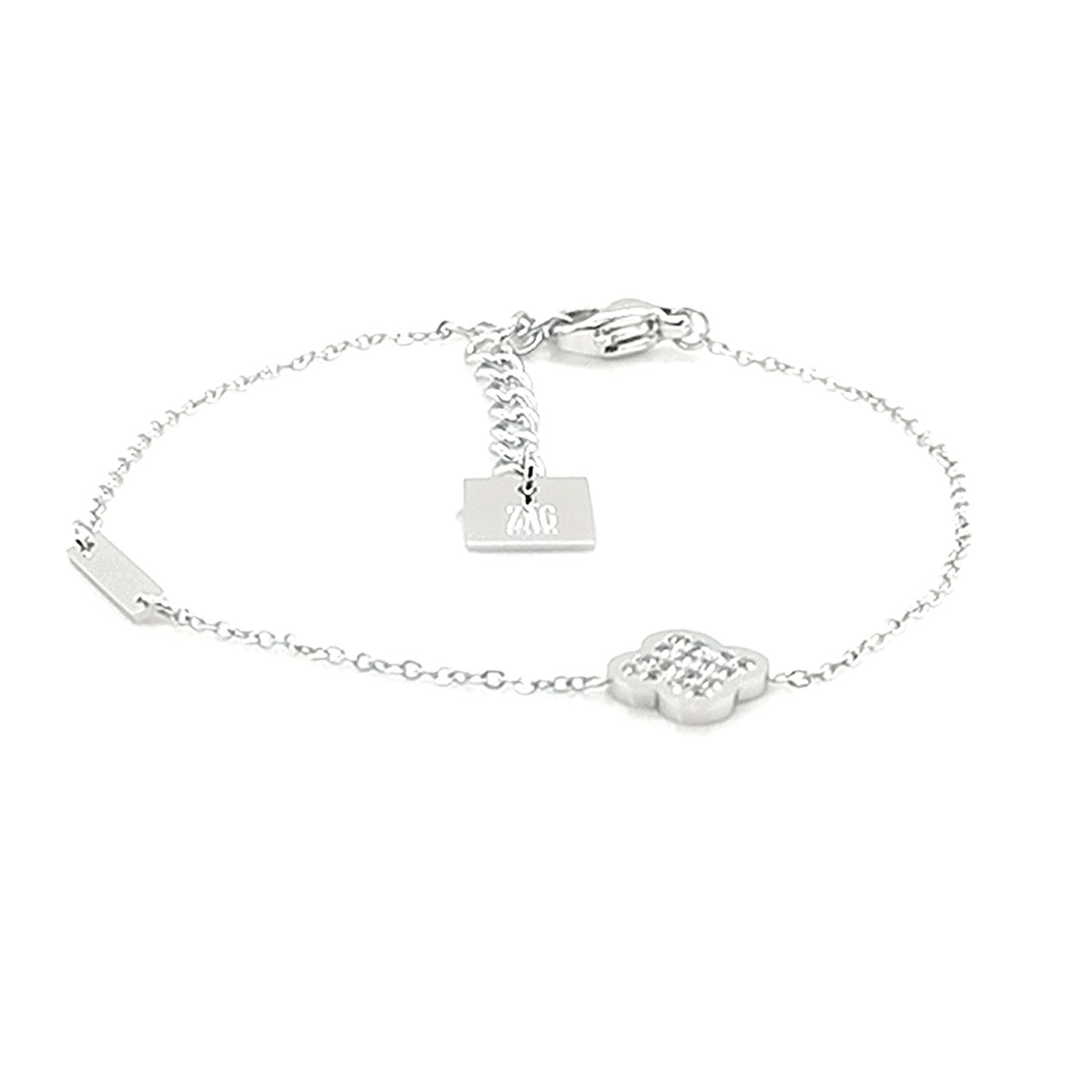 Bracelet Zag Bijoux acier trèfle avec pierres blanches