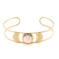 Jonc Zag Bijoux acier doré quartz rose