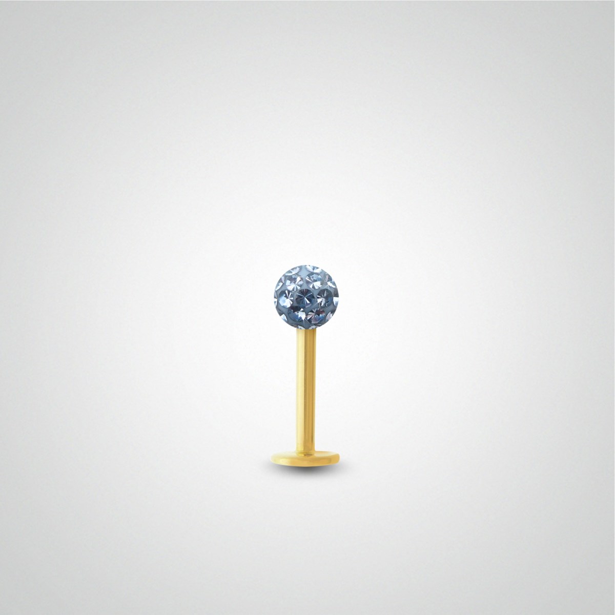 Piercing hélix barre or jaune avec boule en cristal de Swarovski bleu ciel