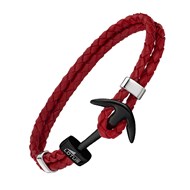 Bracelet Lotus homme cuir rouge ancre noire