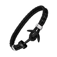 Bracelet Lotus Style homme ancre cuir noir