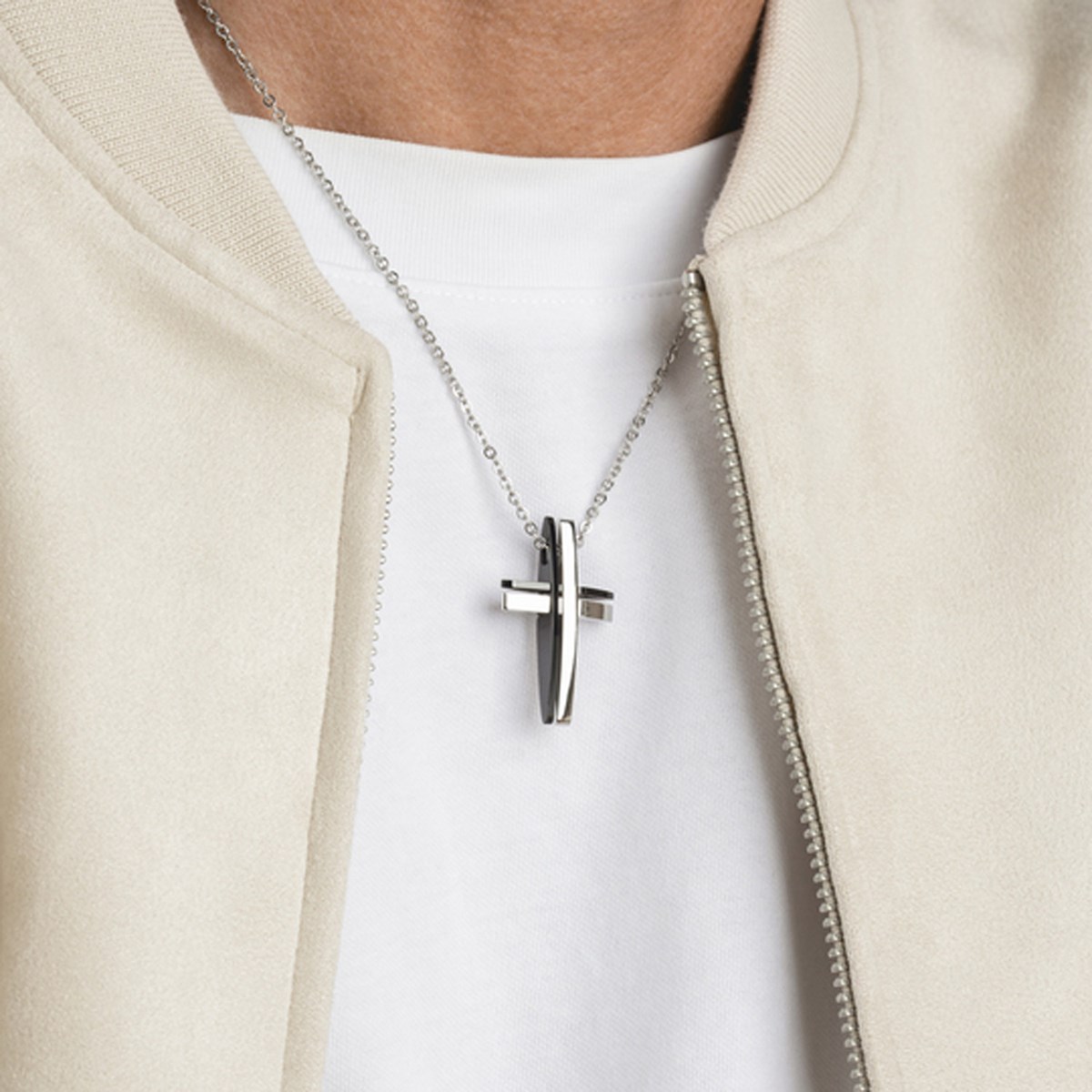 Collier homme Lotus Men In Black croix - vue 2