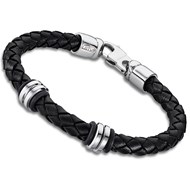 Bracelet homme Lotus acier cuir noir tressé