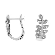 Boucles d'oreilles femme créole feuille de laurier micro serti d'oxyde de zirconium Argent 925 Rhodié