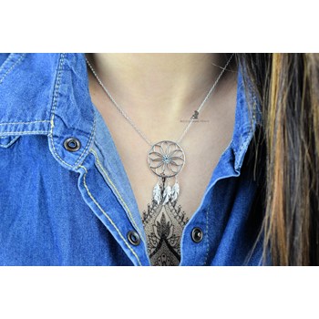 Cirkel zonneveer dromenvanger halsketting 925 Rhodium Zilver