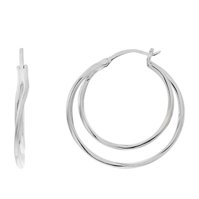 Boucles d'oreilles femme créole 2 cercles Argent 925 Rhodié - vue V1