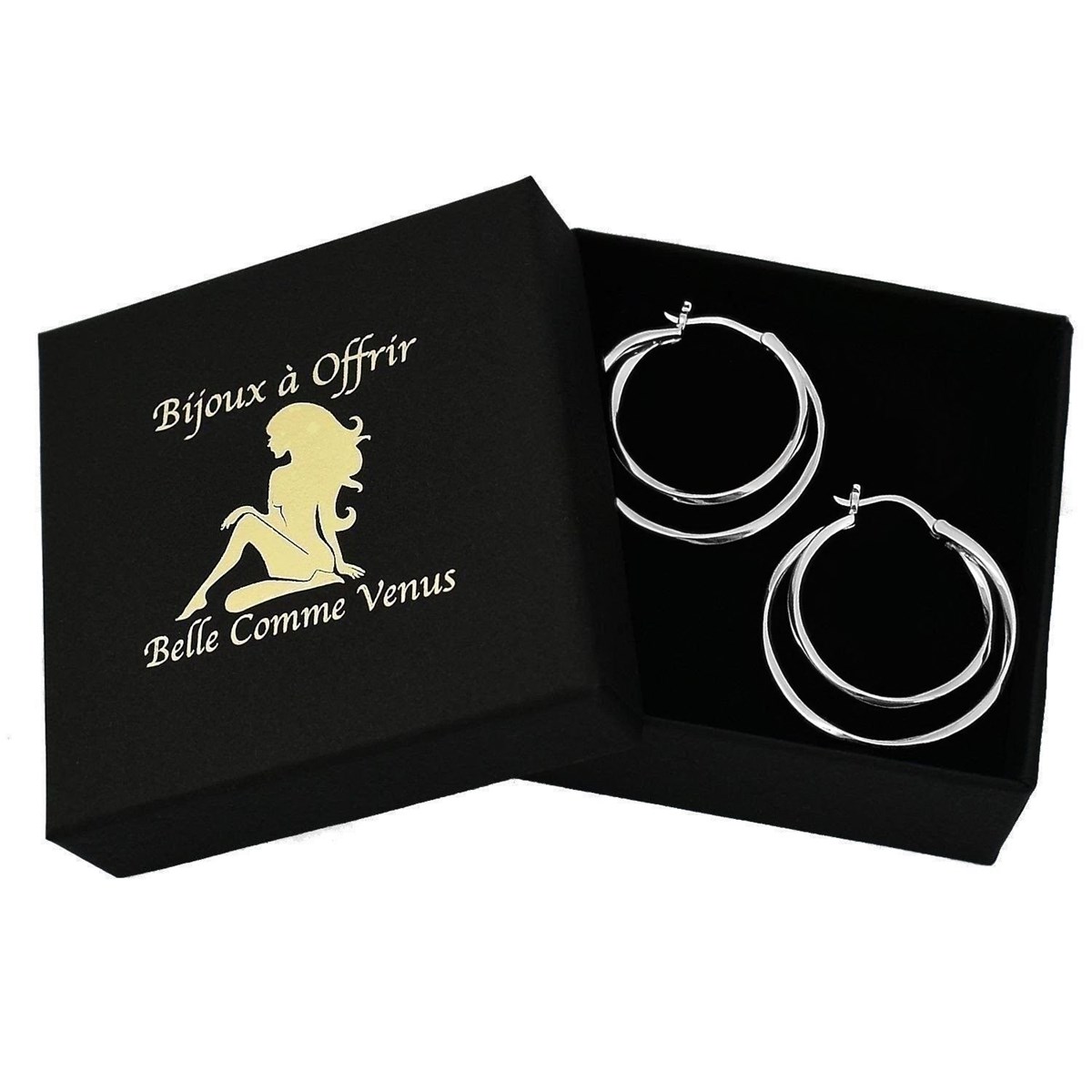 Boucles d'oreilles femme créole 2 cercles Argent 925 Rhodié - vue V4