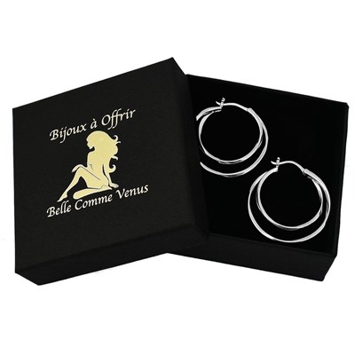 Boucles d'oreilles femme créole 2 cercles Argent 925 Rhodié - vue V4