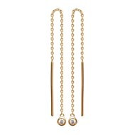Boucles d'oreilles femme traversantes chaînes oxyde de zirconium rond tombant Plaqué or 750 3 microns