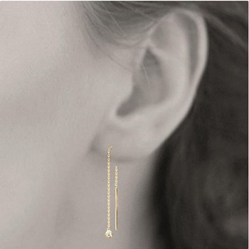 Drop round zirconium oxide chain earrings Gold-plated 750 3 microns