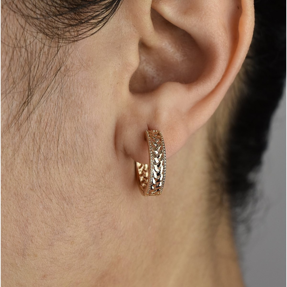 Boucles d'oreilles créole couronne épi branche de laurier Plaqué or 750 3 microns - vue 2