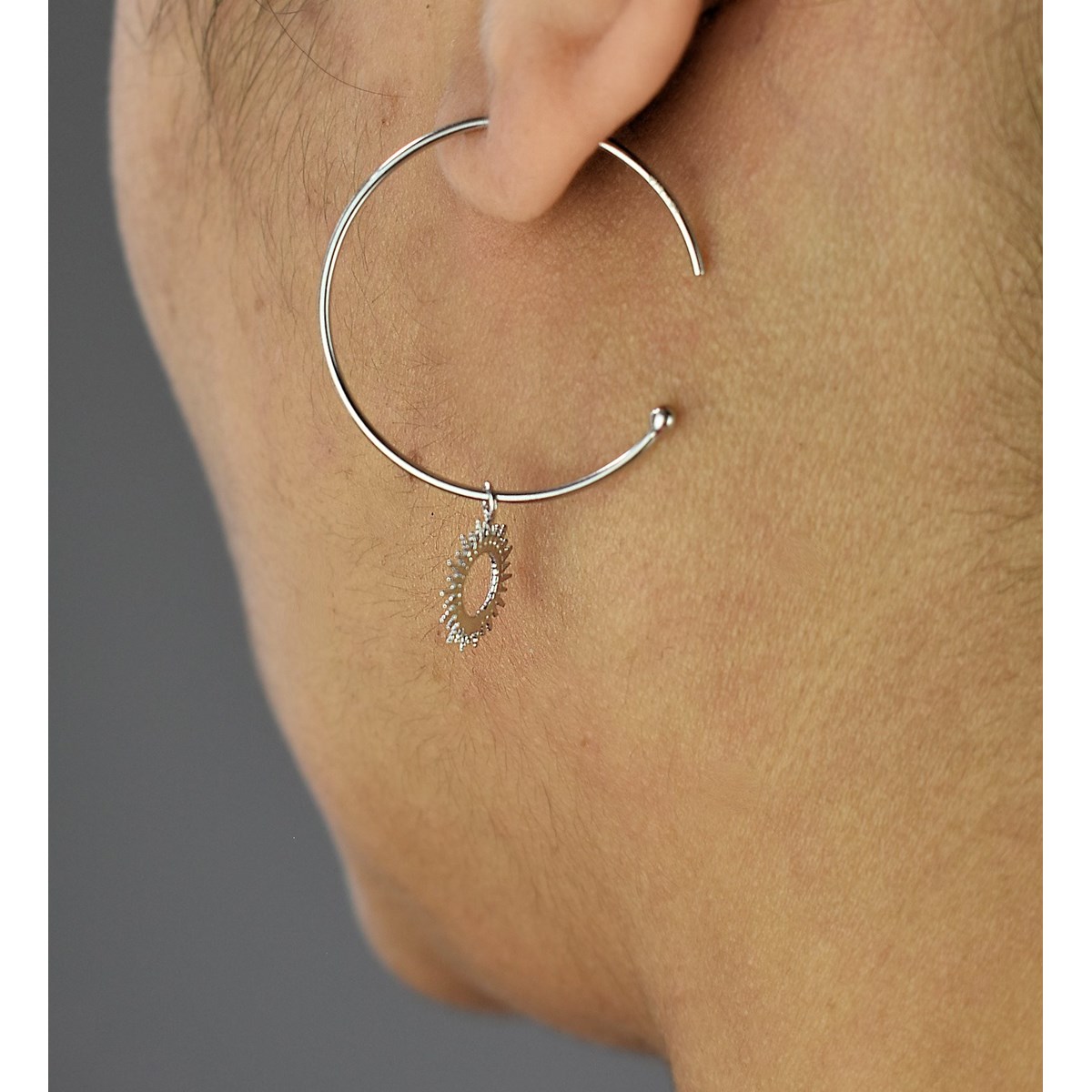 Boucles d'oreilles créole soleil pendant Argent 925 Rhodié - vue 3
