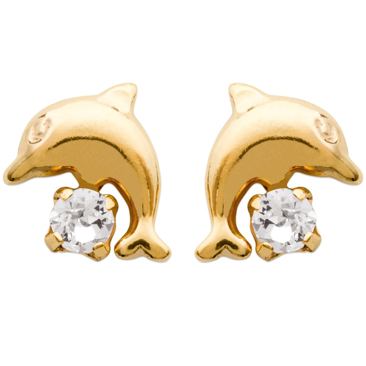 Boucles d'oreilles dauphin cristal blanc Plaqué OR 750 3 microns