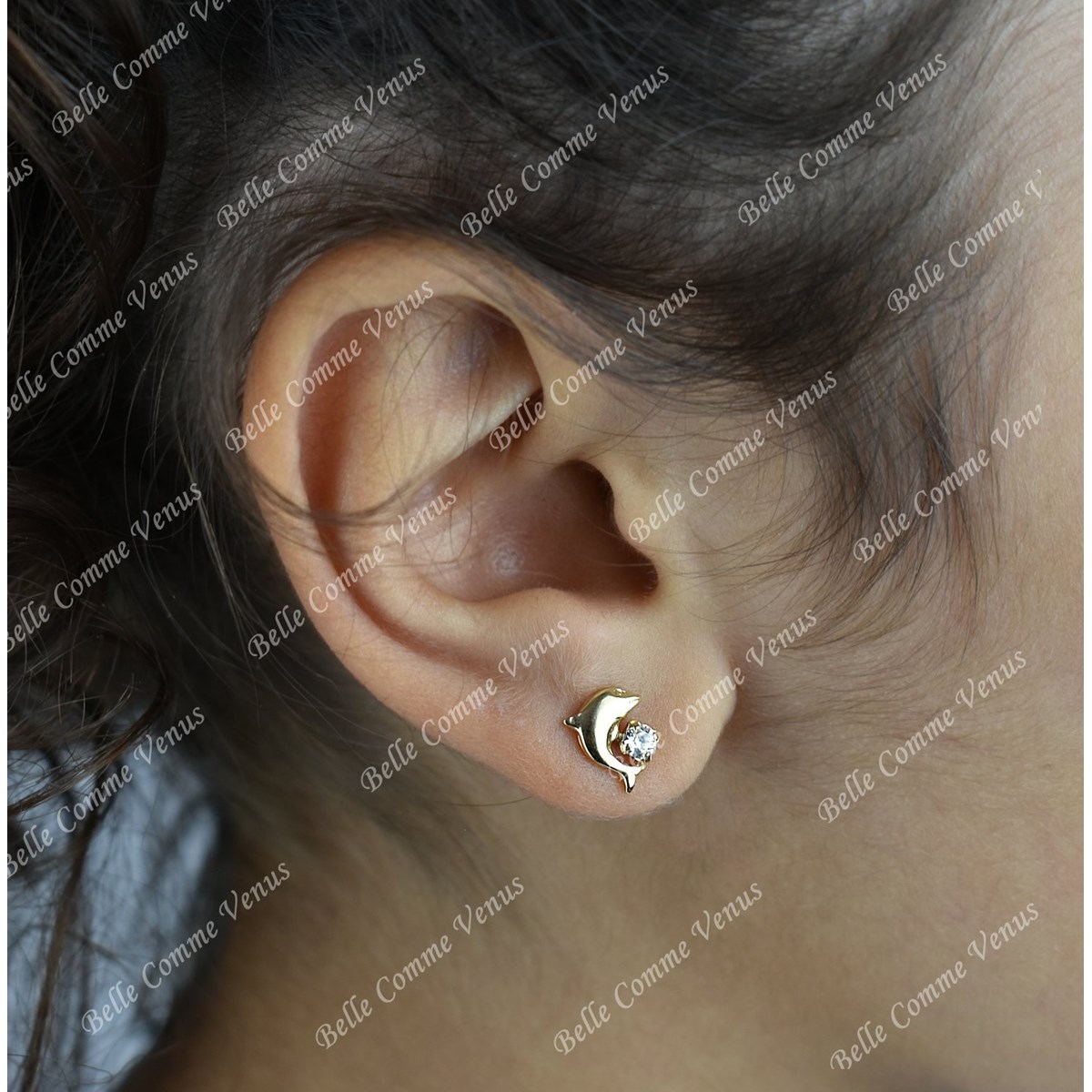 Boucles d'oreilles dauphin cristal blanc Plaqué OR 750 3 microns - vue 3