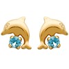 Boucles d'oreilles dauphin cristal bleu turquoise Plaqué OR 750 3 microns - vue V1