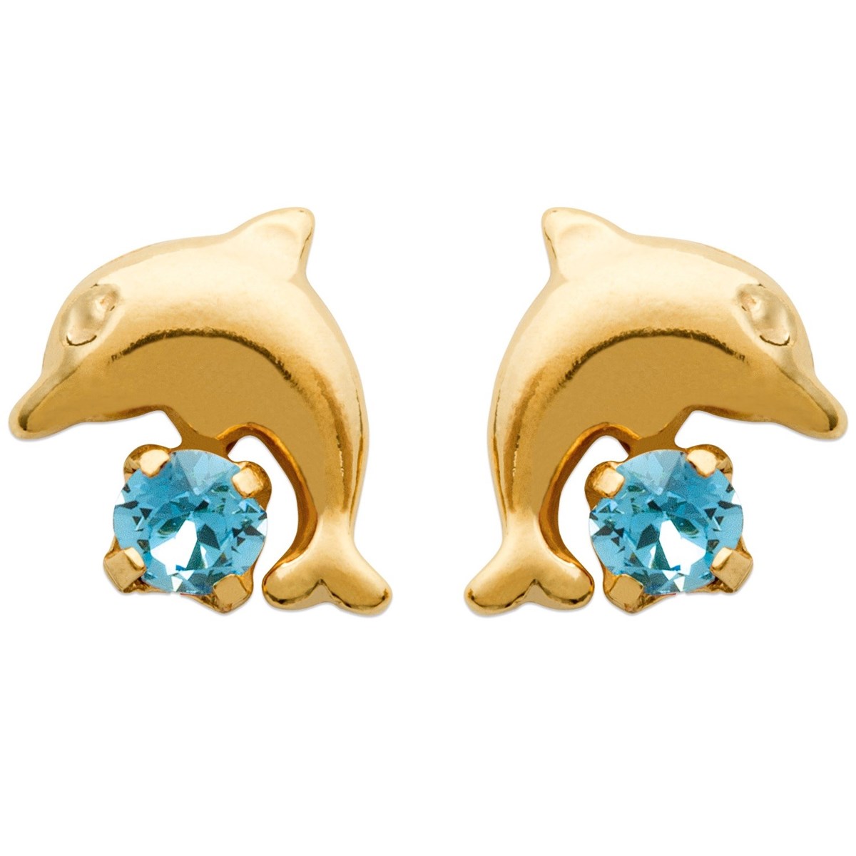 Boucles d'oreilles dauphin cristal bleu turquoise Plaqué OR 750 3 microns