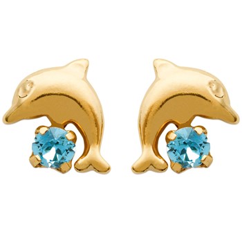 Boucles d'oreilles dauphin cristal bleu turquoise Plaqué OR 750 3 microns
