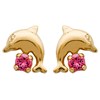 Boucles d'oreilles dauphin cristal rose Plaqué OR 750 3 microns - vue V1