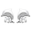 Boucles d'oreilles dauphin cristal blanc Argent 925 Rhodié - vue V1