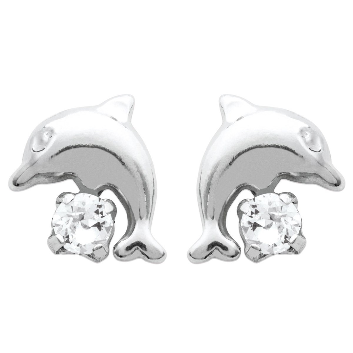 Boucles d'oreilles dauphin cristal blanc Argent 925 Rhodié
