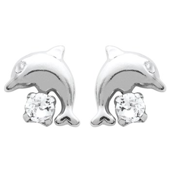 Boucles d'oreilles dauphin cristal blanc Argent 925 Rhodié