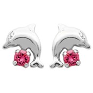 Boucles d'oreilles dauphin cristal rose Argent 925 Rhodié