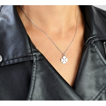 4-leaf clover necklace with lucky hearts Silver 925 Rhodium plated