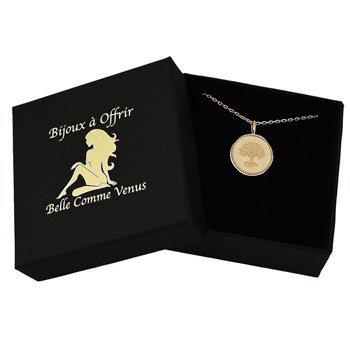 Necklace pendant tree of life round medal Gold plated 750 3 microns