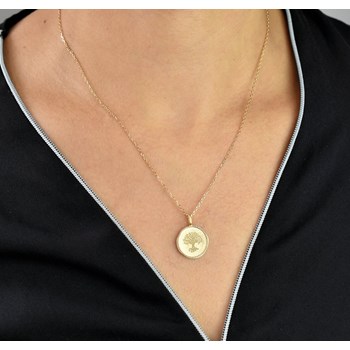 Necklace pendant tree of life round medal Gold plated 750 3 microns