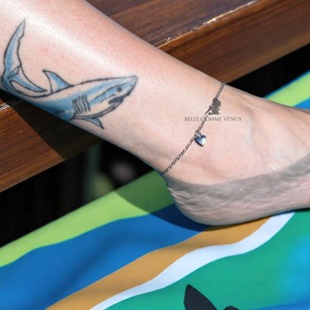 Ankle chain heart pendant figaro silver 925 Rhodium plated