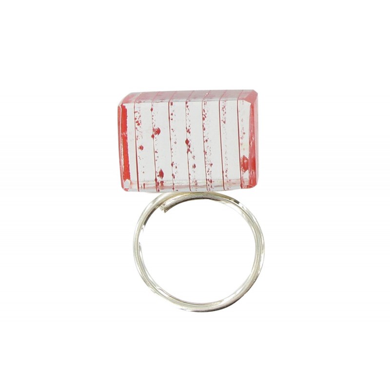 Bague Rectangle en Argent et Verre Feuilleté Rouge - vue 3