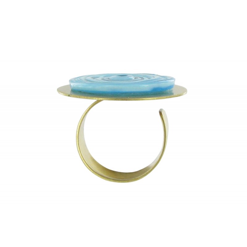 Bague Disque en Laiton Pâte de Verre Turquoise - vue 3