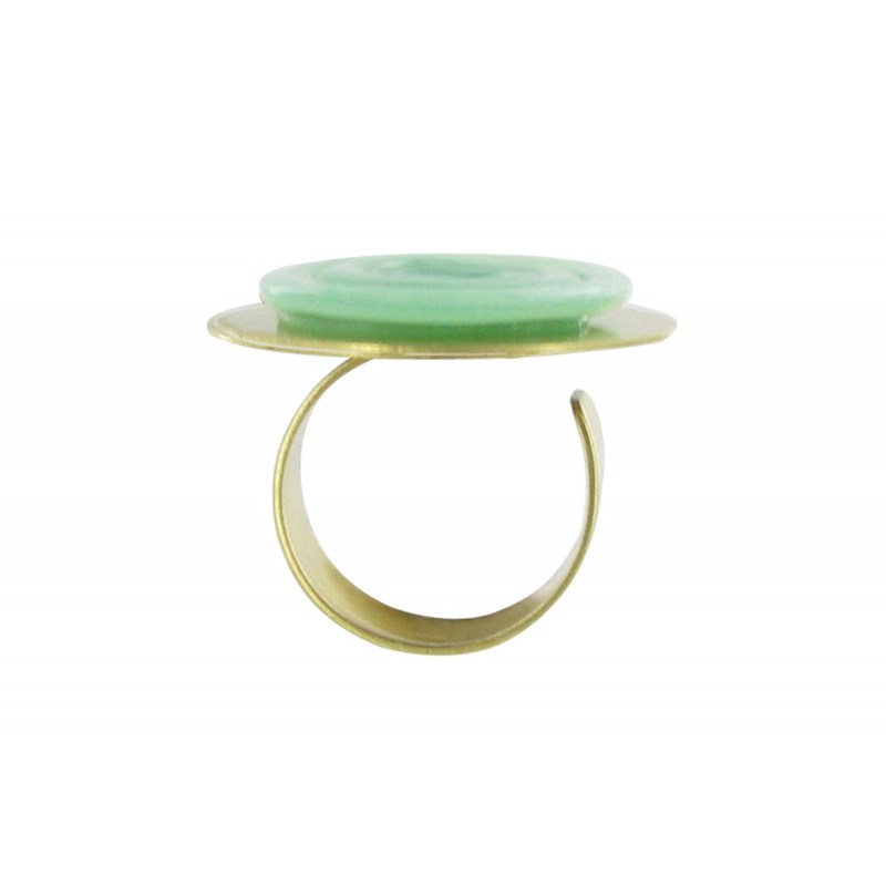 Bague Disque en Laiton Pâte de Verre Vert d'Eau - vue 3