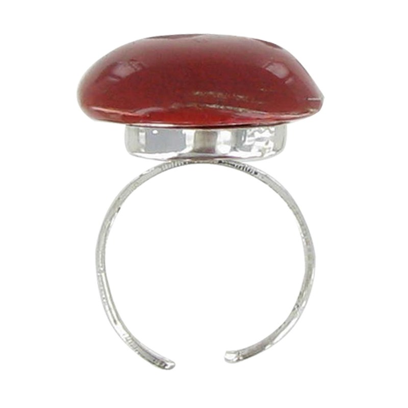 Bague Métal Argenté Champignon Céramique Rouge - vue 2