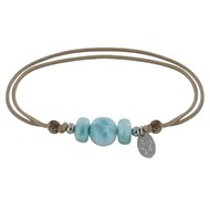 Bracelet Lien Une Perle et Deux Anneaux de Larimar - Beige