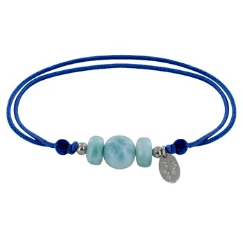 Bracelet Lien Une Perle et Deux Anneaux de Larimar - Bleu