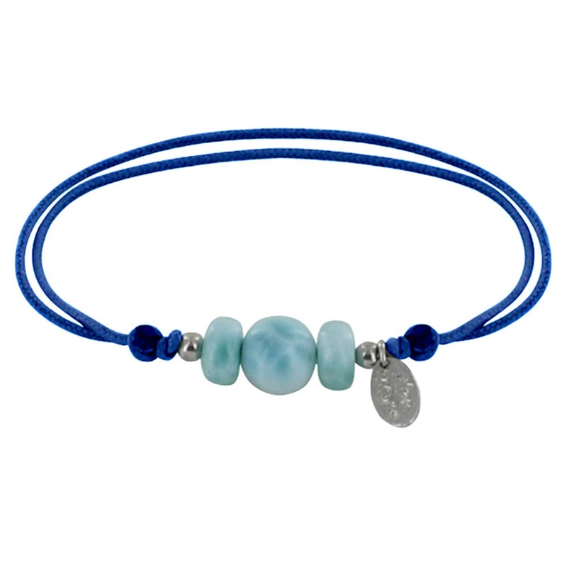 Bracelet Lien Une Perle et Deux Anneaux de Larimar - Bleu