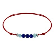 Bracelet Lien Trois Perles de Lapis Lazuli et Deux Anneaux de Larimar Facett?s - Rouge