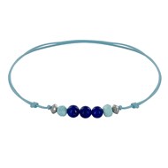 Bracelet Lien Trois Perles de Lapis Lazuli et Deux Anneaux de Larimar Facettés - Bleu ciel